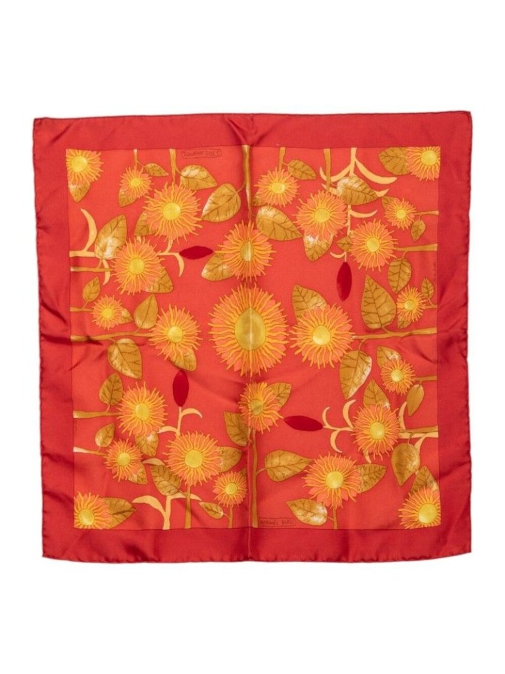 Hermes Carre 40 Tourne Sols Sunflower Scarf Orange Yellow Silk